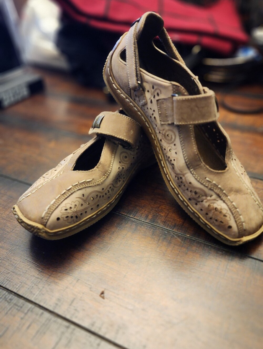 Taupe Women's Mary Jane Comfort Loafers with Perforated Fun Detail